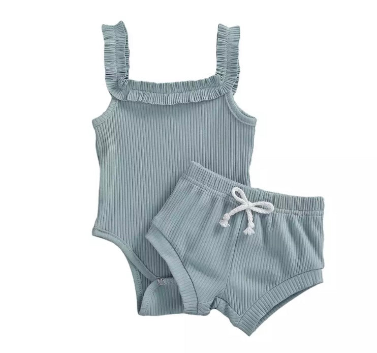 Blue Ruffle Short Set