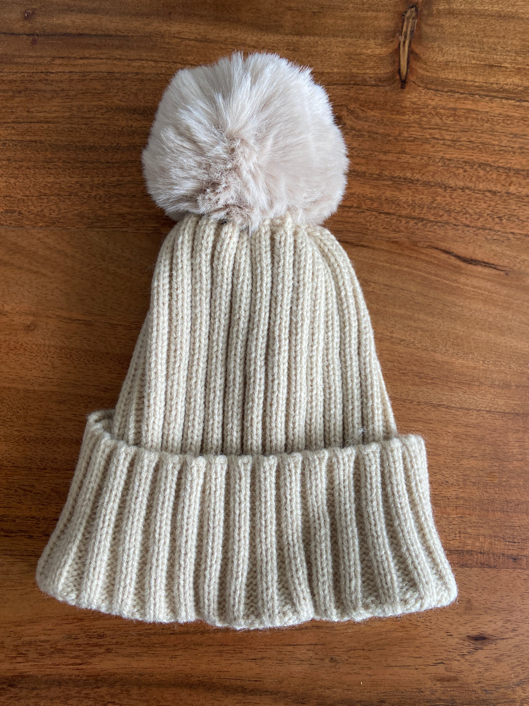 Beige PomPom Beanie